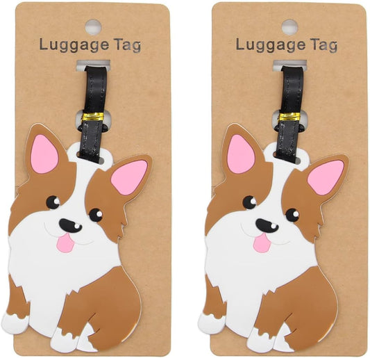 Corgi Luggage Tags for Suitcases 2-Pack Cute Silicone Luggage Tag with Name ID Card Funny Suitcase Label