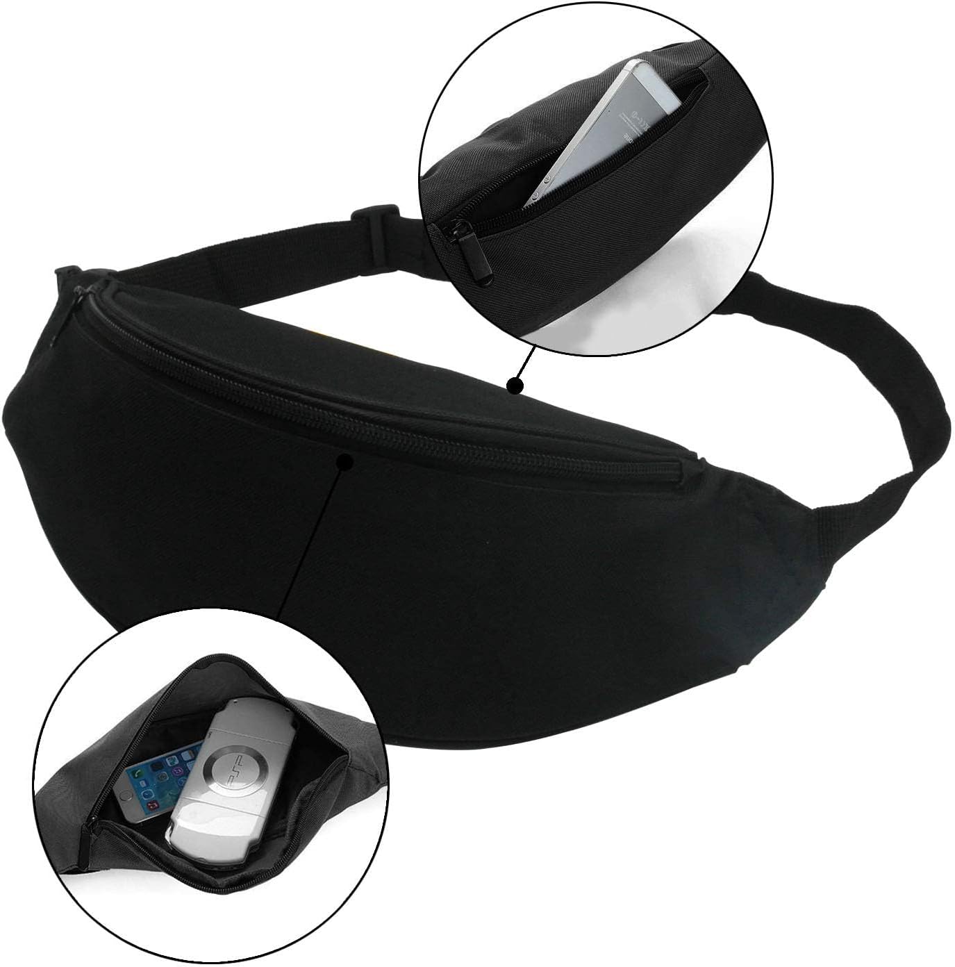 INNOLIFE Unisex Fanny Pack for Women Men, Fashion Sporty Multi-purpose 2-Zipper Waist Belt Bag Fanny Pack Adjustable Strap for Sport Hiking Traveling Passport Wallet (10, Black)