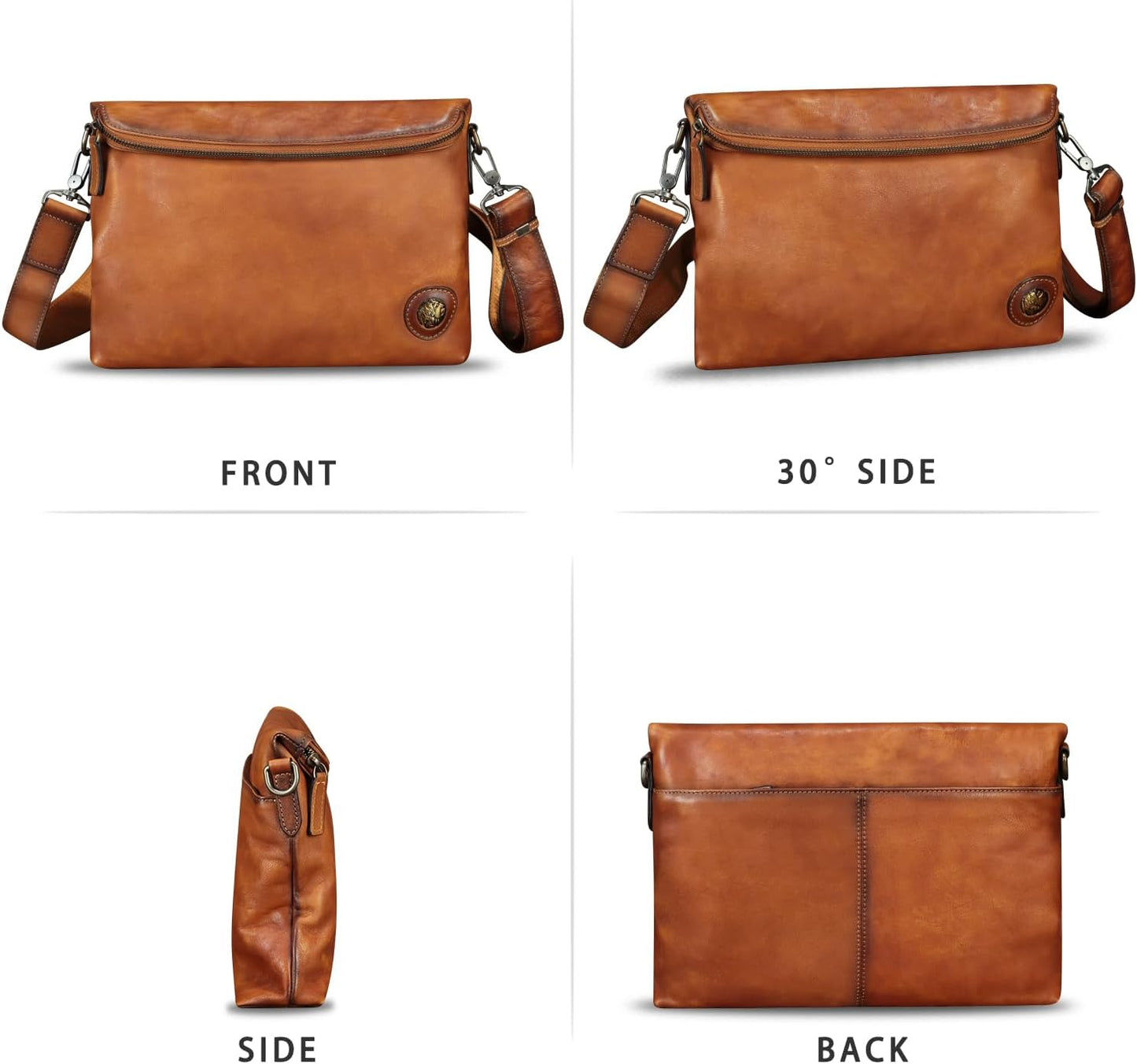 IVTG Genuine Leather Messenger Bag and Clutch Purse for Men and Women Leather Shoulder Bag Crossbody Satchel Purse with Strap