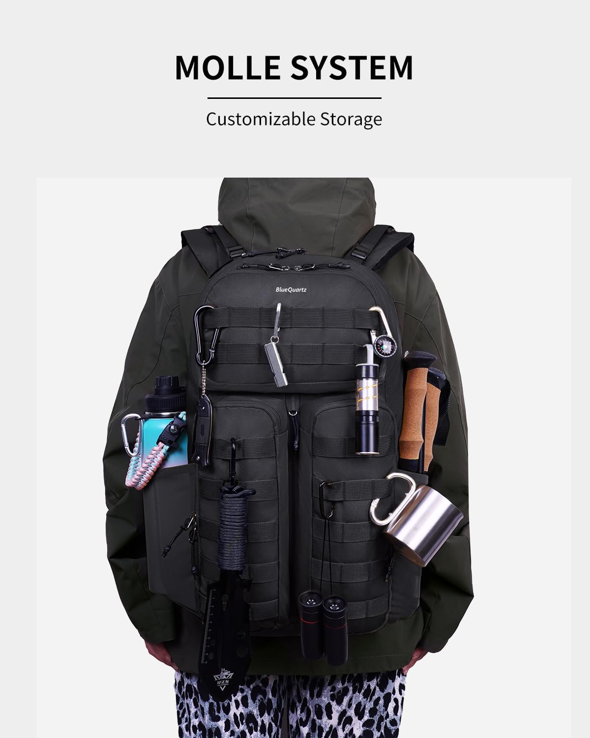 Blue Quartz 40L Military Tactical Backpack, Internal Frame Hiking Backpack with Molle System for Hiking Camping Backpacking Travelling Climbing Rucksack Daypack for Men Women