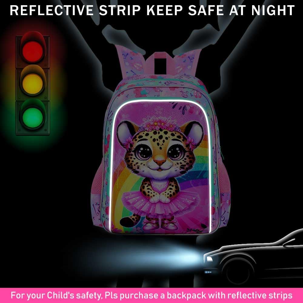 CCJPX 3PCS Ballet Backpack for Girls, 16 Inch Kids Leopard Water Resistant Preschool Bookbags, Cute