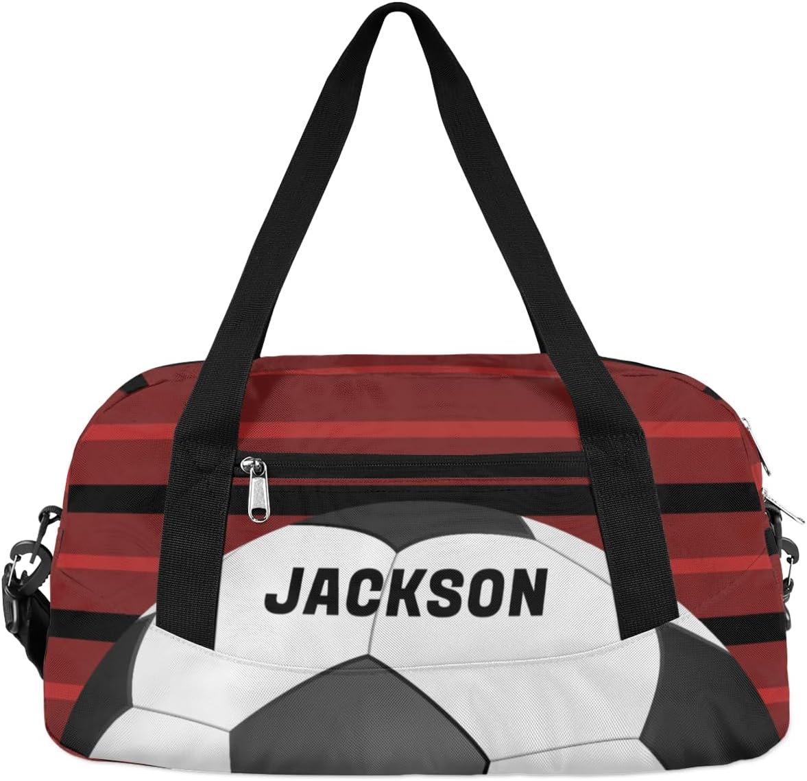 Football Ball Custom Name Kids Overnight Duffel Bags Boys Red Stripe Personalized Sport Gym Bag Customized Duffel Bag for Travel Weekender Practice Gymnastics