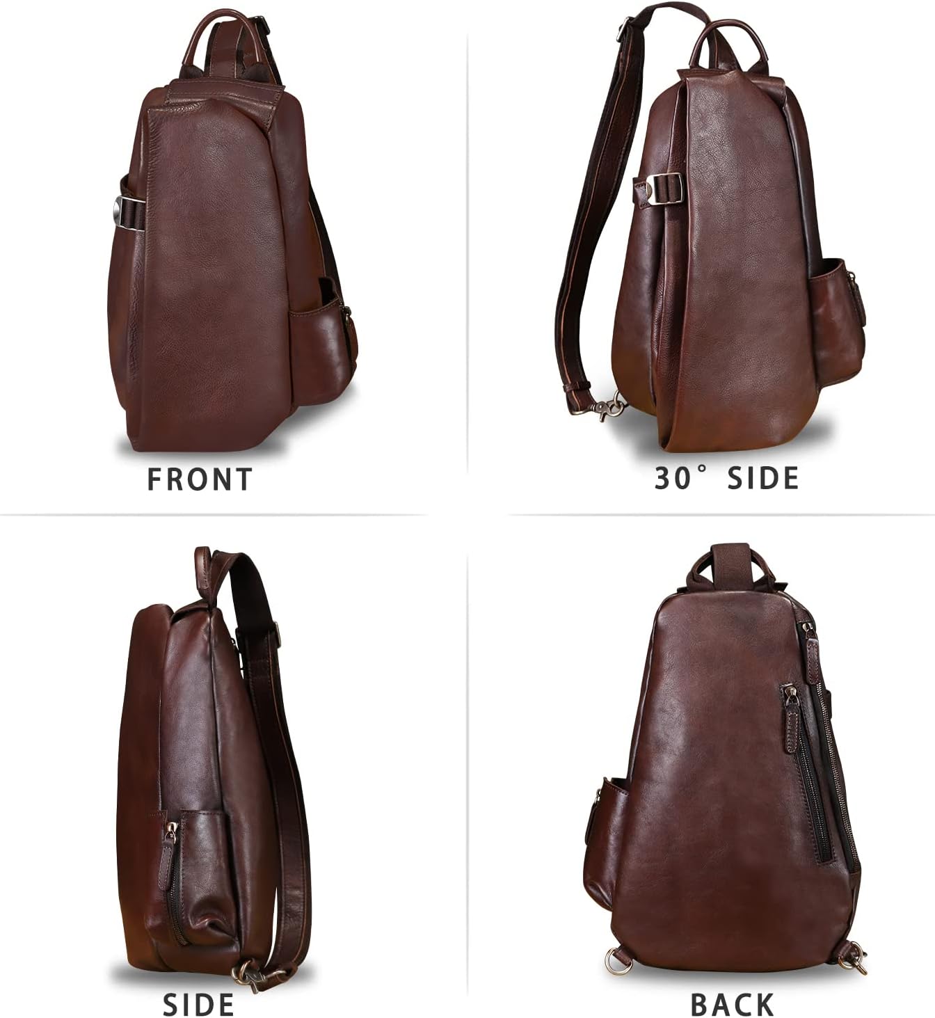 Genuine Leather Sling Bag Crossbody Purse Handmade Hiking Daypack Motorcycle Bag Retro Shoulder Backpack Vintage Chest Pack (Coffee)