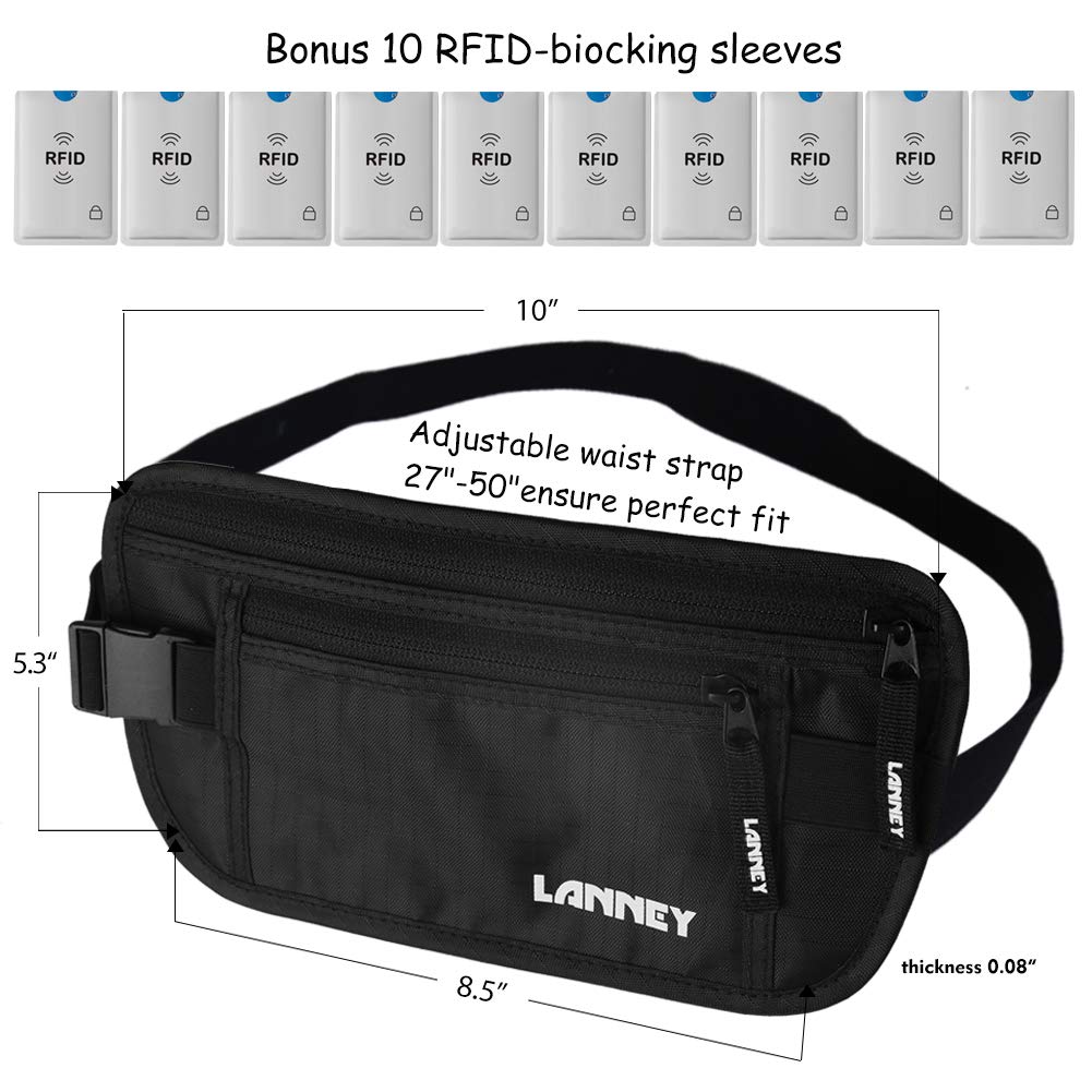 Travel Money Belt RFID Blocking Waist Wallet Waterproof Hidden Stash for Men Women, Under Clothes