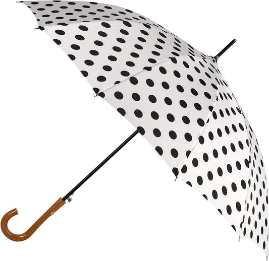 Agaric Classic Wooden Hook Handle J Stick Umbrella Auto Open Windproof Umbrella for Women (White)