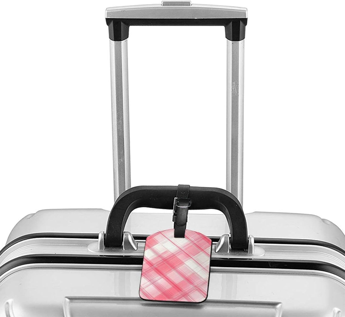 Pink White Plaid Luggage Tag Leather Suitcase Tags Cute Luggage Identifiers for Suitcases Privacy Cover Travel Name Tag for Kids Adult