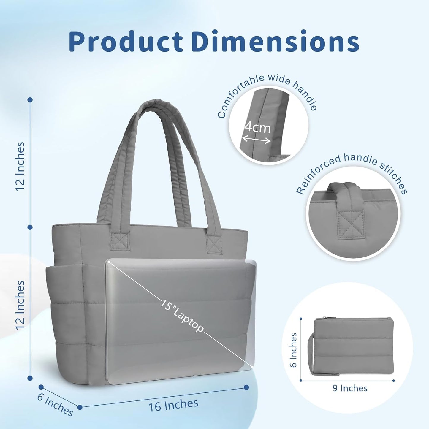 TOPDesign Puffer Tote Bag for Women, Lightweight Puffy Handbag with Compartments, Quilted Shoulder Bag for Work, Travel, Gym