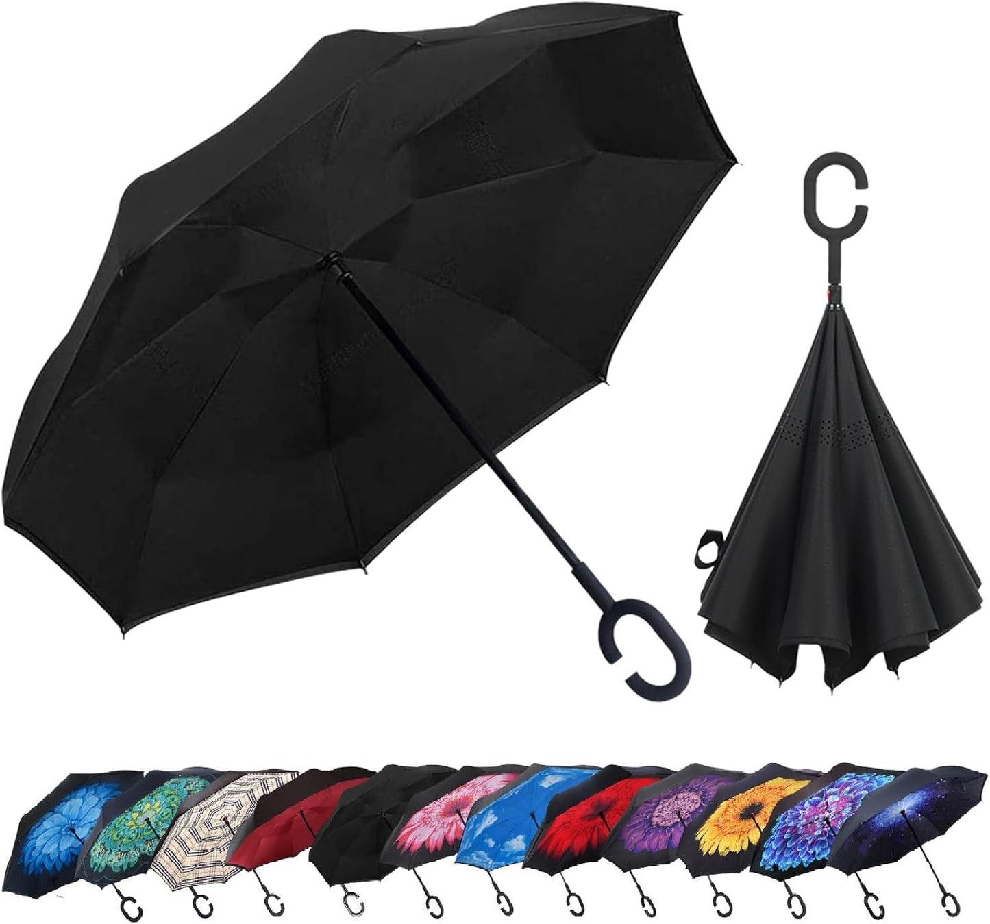 LLanxiry Windproof Inverted Umbrella, Large Reverse Umbrellas for Rain with C-shaped Handle Big Upside Down Inside Out Umbrella for Women & Men