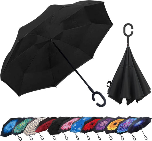 LLanxiry Windproof Inverted Umbrella, Large Reverse Umbrellas for Rain with C-shaped Handle Big Upside Down Inside Out Umbrella for Women & Men