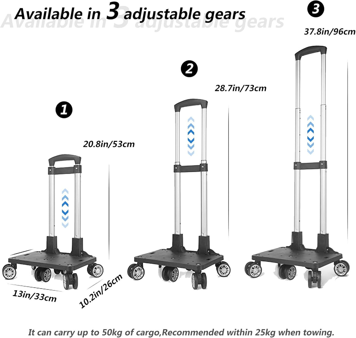 Backpack Trolley with 5 Wheels Folding Compact Lightweight Luggage Cart Spinner Rolling Luggage Cart for Bags, Pet Carriers, Dog Backpacks Carriers