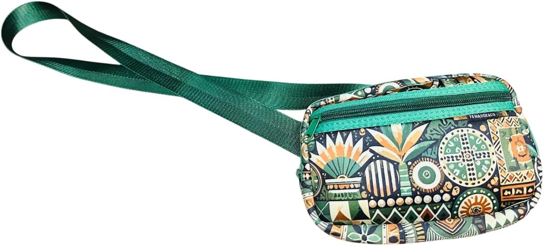 Yewande&co Neoprene Fanny Pack Belt Bag – Lightweight Waterproof Waist Bag with Adjustable Strap, 3 Zippered Pockets, Crossbody Belt Bag for Travel, African Design Crossbody Bags (Bush)
