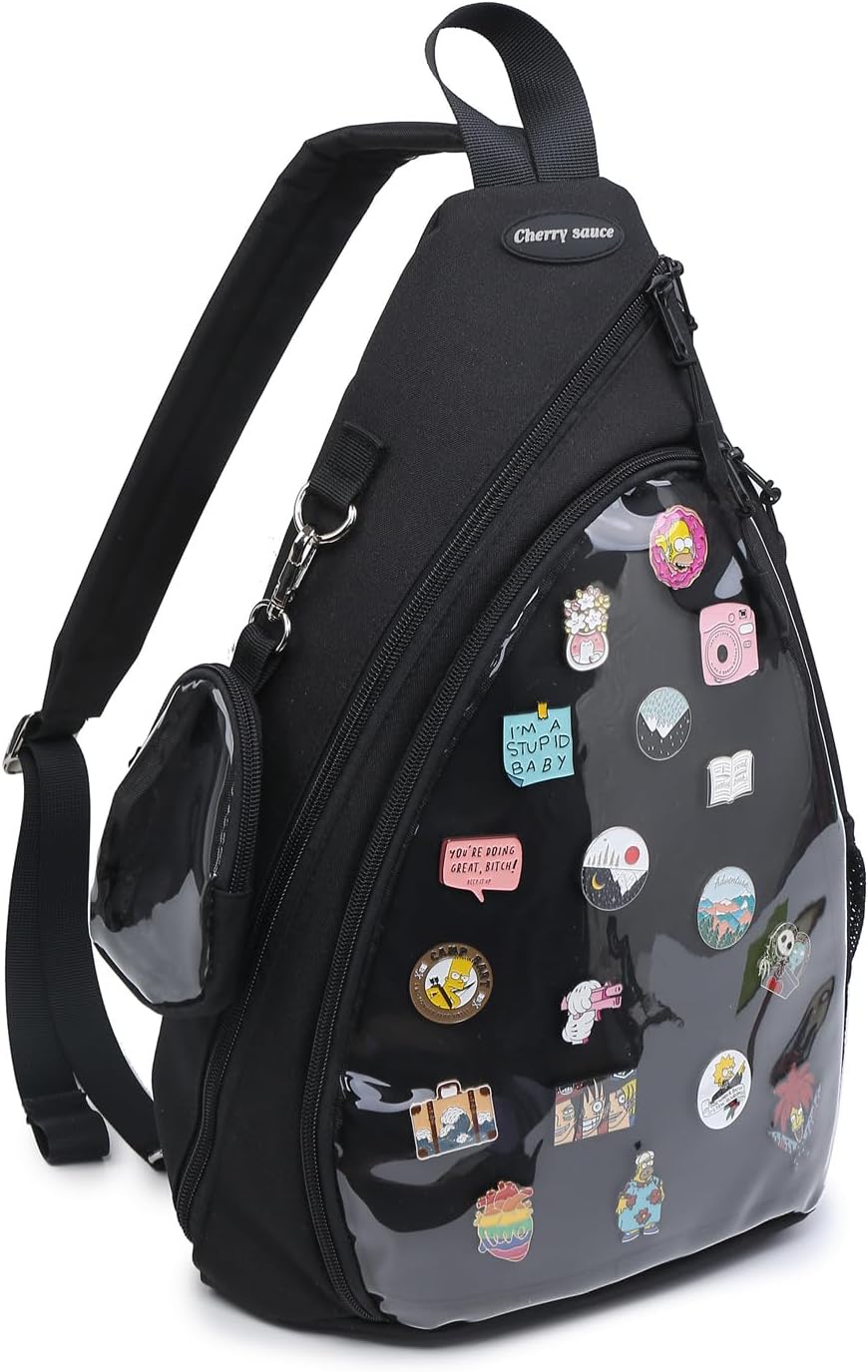 Oxford Ita Bag Kawaii Pin Display Chest Pack Single Shoulder Bag Sport Backpack Hiking Daypack, Medium