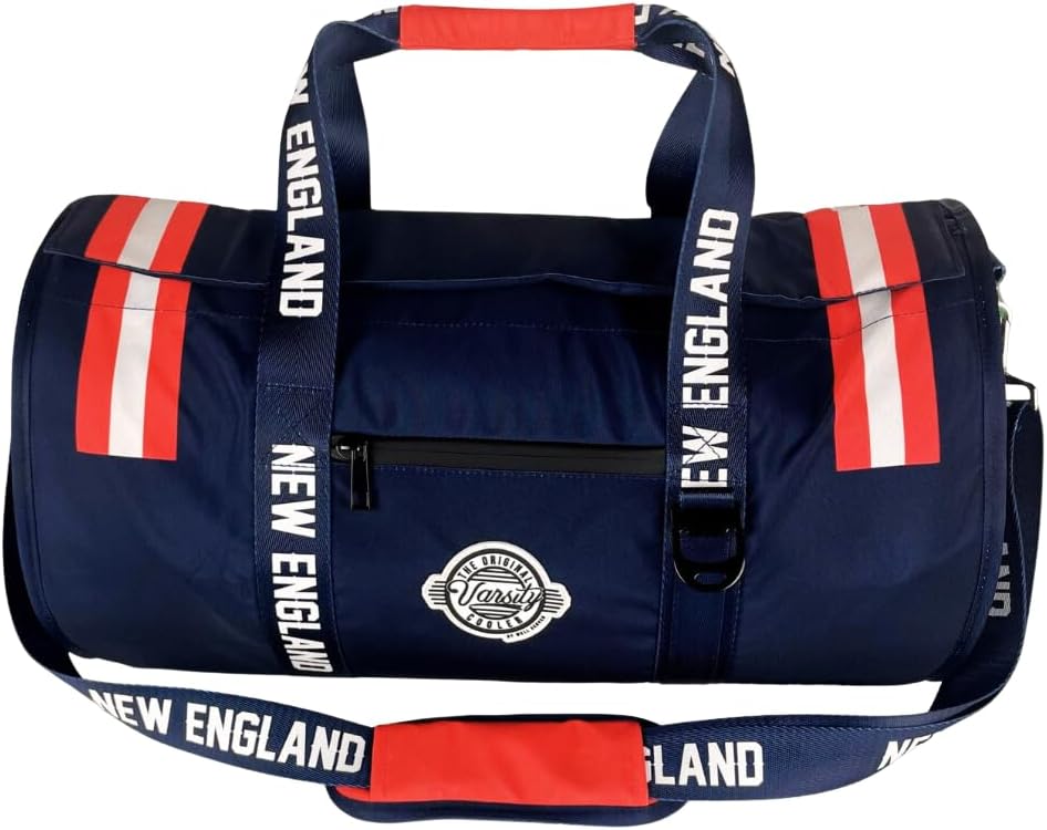 Varsity Cooler New England Travel Party Duffel & Cooler – 30 Can Leakproof Insulated Tote Bag, Waterproof Soft compartment for Tailgating, Golf, Beach, Carry-On Luggage, Outdoor Sports