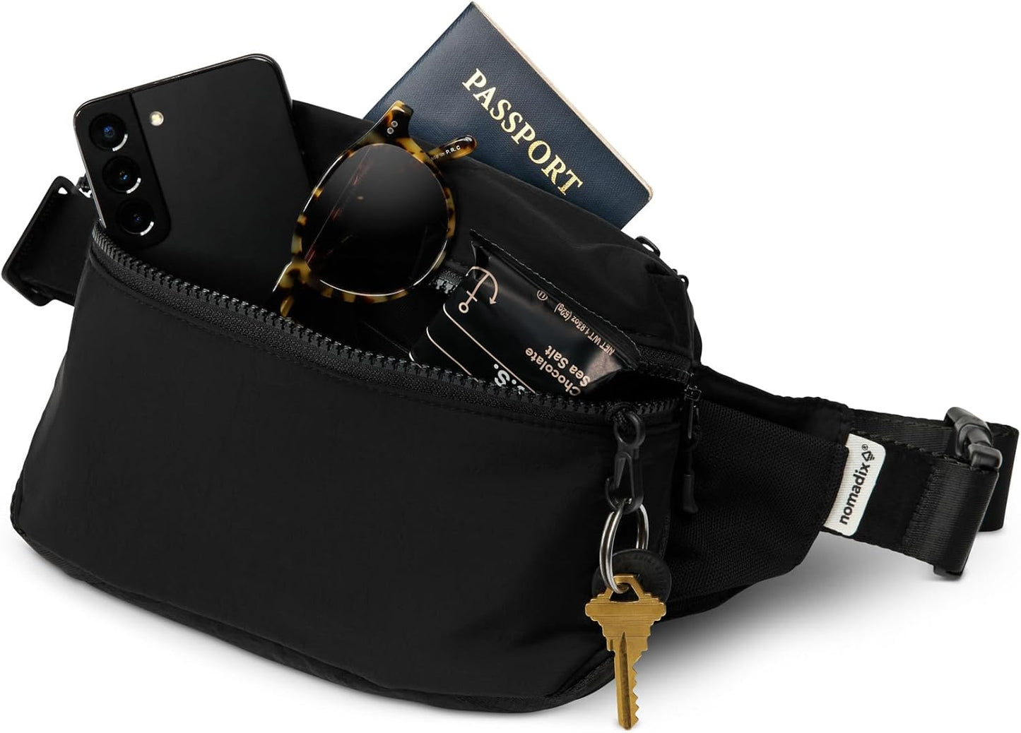 Nomadix Fanny Pack Raven Black – Lightweight, Water-Resistant Crossbody Bag for Hiking, Festivals, and Travel – Eco-Friendly Recycled Nylon with Key Clip, Dual Pockets, and Secure Storage