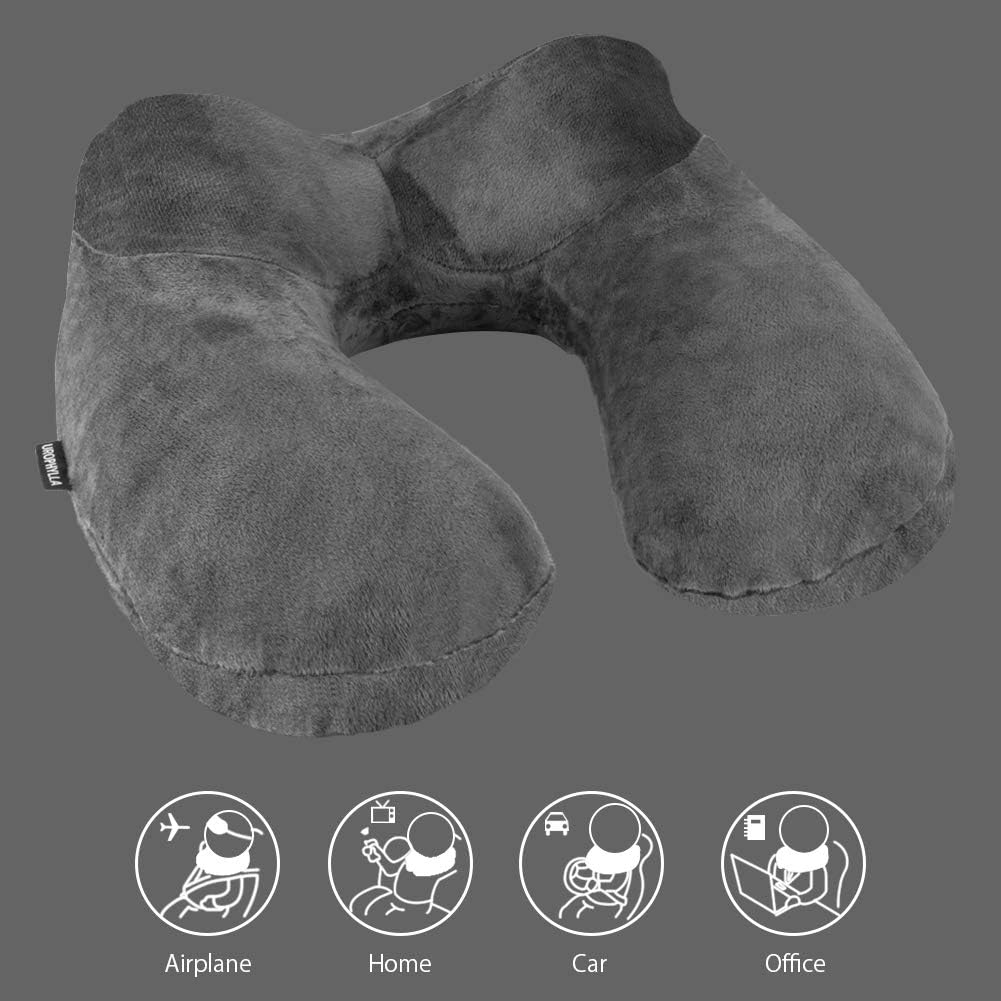 urophylla Inflatable Travel Pillow, Soft Velvet Inflatable Neck Pillow for Traveling, Airplanes