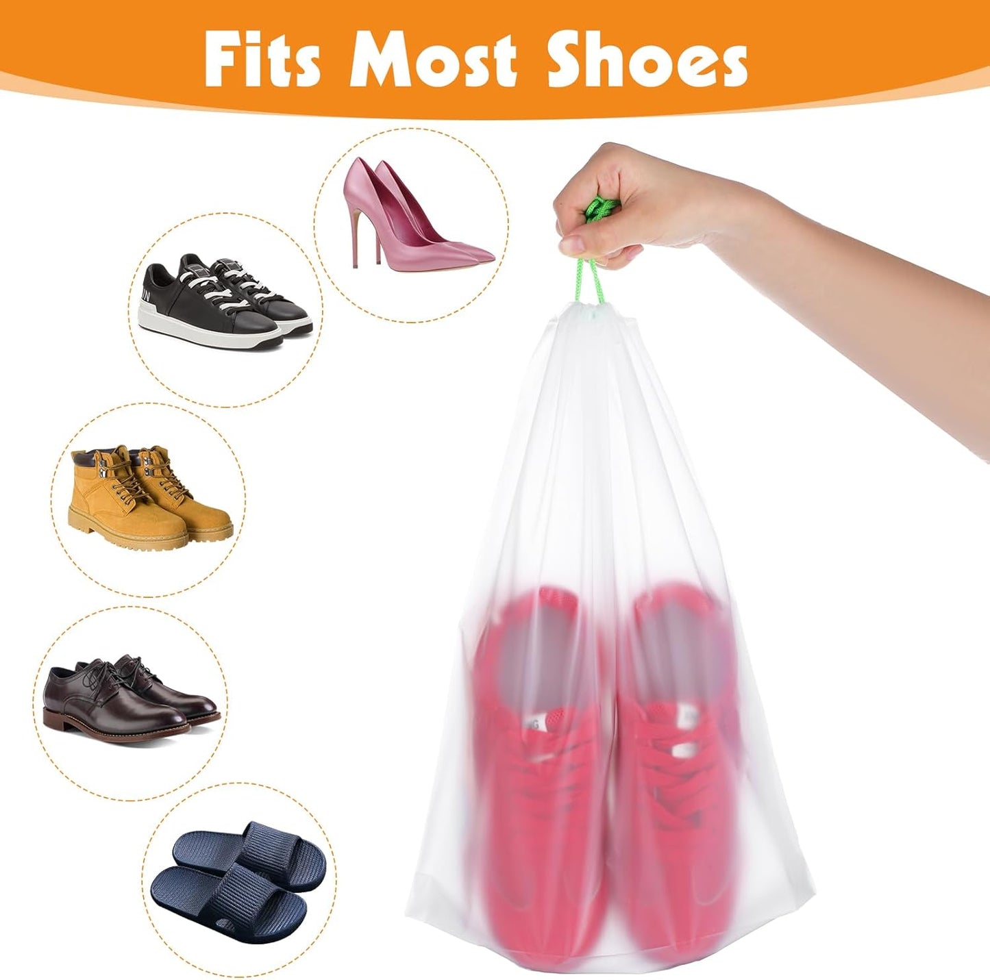 50 Pack Shoe Bags for Travel, 15.7" x 11.8" Large Clear Travel Shoe Bag with Colorful Drawstring Vacation Essentials Cruise Essentials Portable Drawstring Packing for Men & Women
