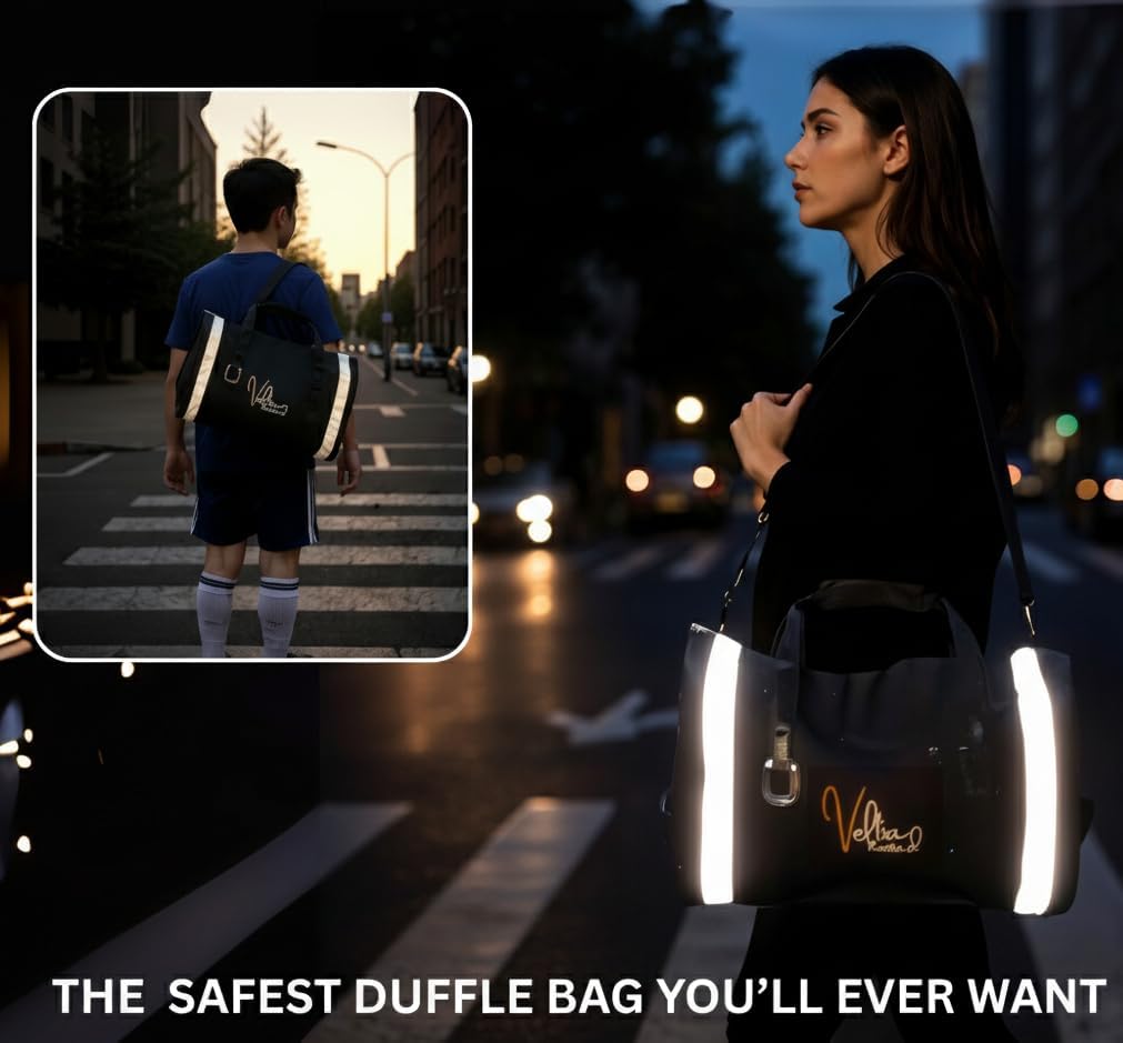 Convertible Garment & Duffel Bag – Airline Carry-On (53 L) • Reflective Safety Strips • Water-Resistant Polyester • 17″ Suitcase Sleeve • Shoe & Accessory Compartments for Travel and Gym
