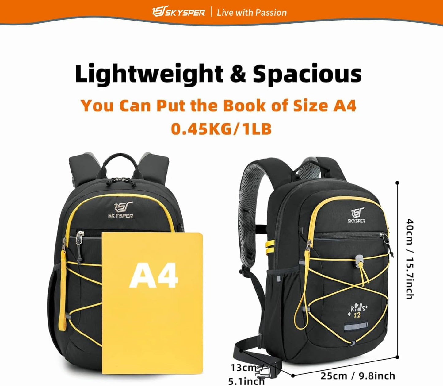 SKYSPER Kids Backpack 12L Children School Bag Child Boy Girl Pack Ages 4-8 for Traveling Day Trips Classes Camping(Black)