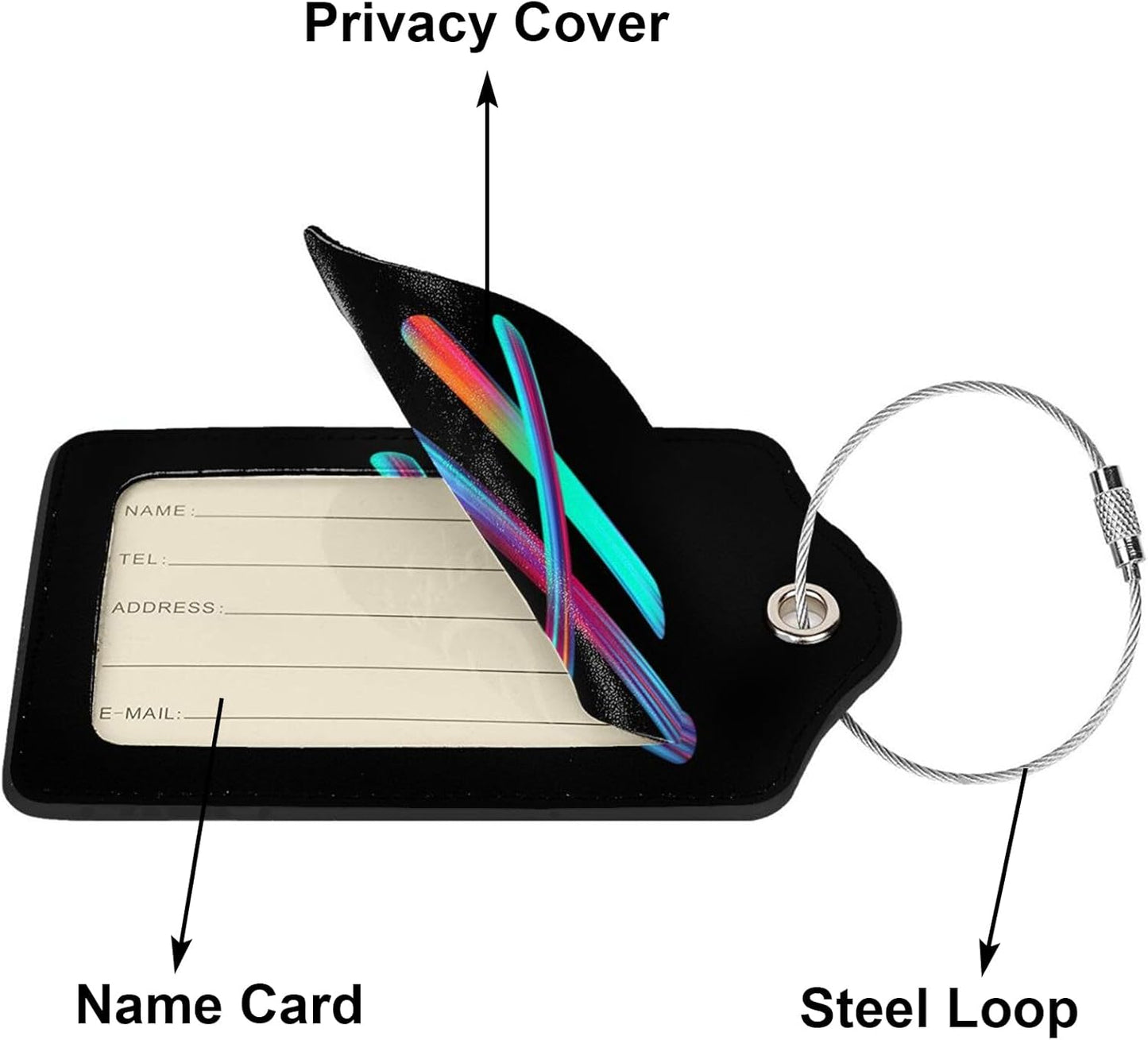 2 Pack Initial Luggage Tags for Suitcase, Colorful Letter Design Cruise Name Bag Tags, Novelty Baggage Identifiers with Full Privacy Cover, Leather ID Label for Women Men Kids Travel, Rainbow Letter H