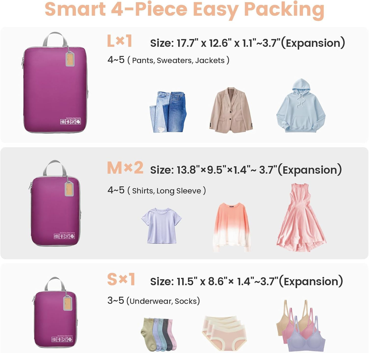 Cambond Compression Packing Cubes for Travel Women - Travel Bags Luggage Organizers Travel Essentials Compression Cubes for Travel Carry on Suitcases Organizer
