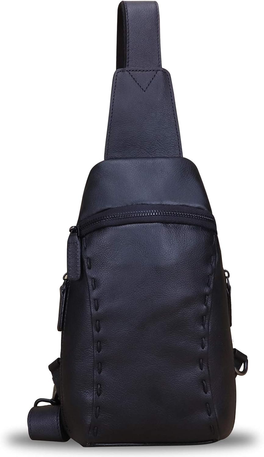 LRTO Genuine Leather Silng Bag for Women and Men Vintage Real Leather Sling Backpack Shoulder Crossbody Bag Chest Purse