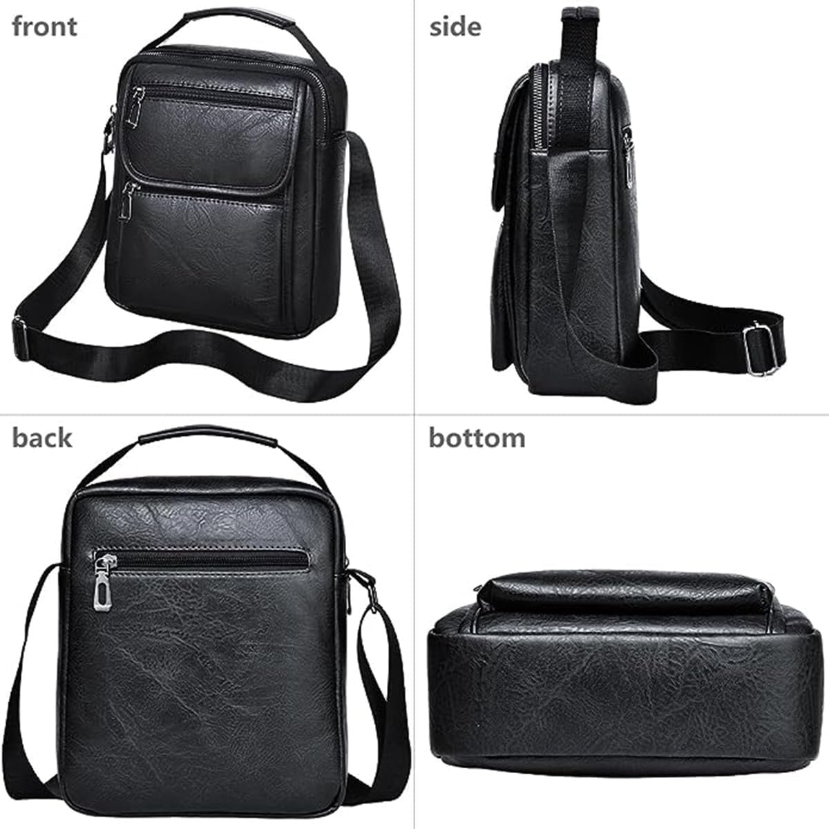 Zipper Buckle Leather Messenger Bag Vintage Handle Shoulder Crossbody Purse Genuine Leather for Daily Office Use
