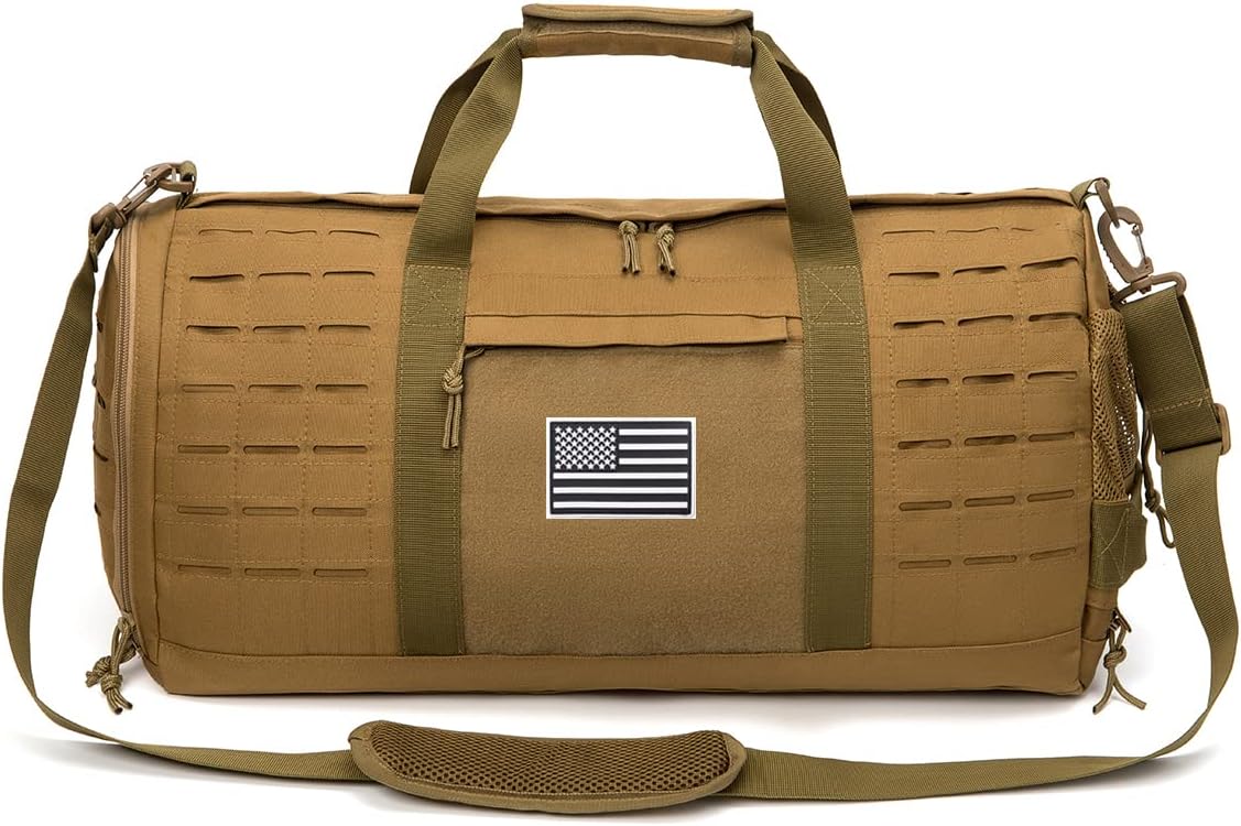 QT&QY 40L Military Tactical Duffle Bag For Men Sport Gym Bag Fitness Tote Travel Duffle Bag Training Workout Bag With Shoe Compartment Basketball Football Weekender Bag