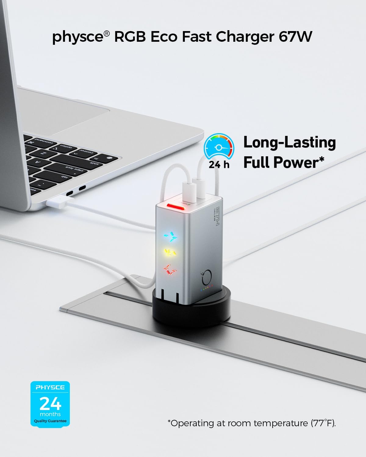 67W RGB Eco Fast Charger: 2-Port Type C Charger Compact Foldable Power Adapter Tablet Charger for iPhone 11-17 Series, MacBook, Galaxy, iPad Pro, Apple Watch (Stardust White)