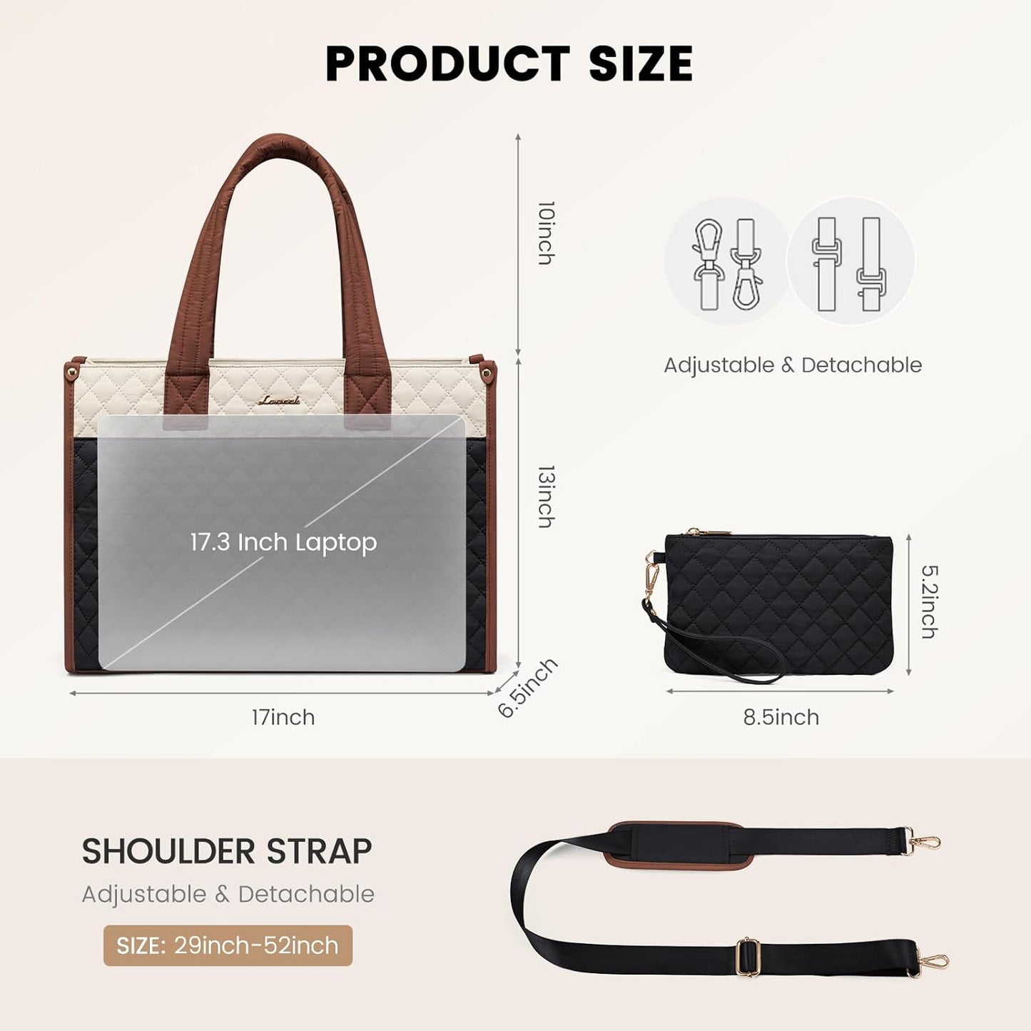 LOVEVOOK Laptop Tote Bag for Women,Canvas Work Tote Bag for Women with Clutch Purse,17.3 Inch Computer Briefcase Bag,Professional Teacher Business Office Bag,Lightweight Shoulder Travel
