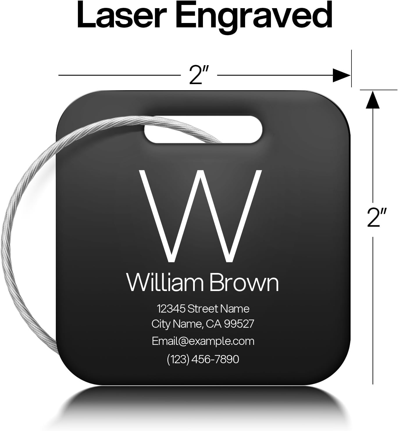 Initial Personalized Luggage Tags for Suitcases - Laser Engraved Stainless Steel Custom Name ID Tag for Backpack and Bag Kids, Women - Metal Baggage Tags Travel Essentials Accessories(Square-Black)