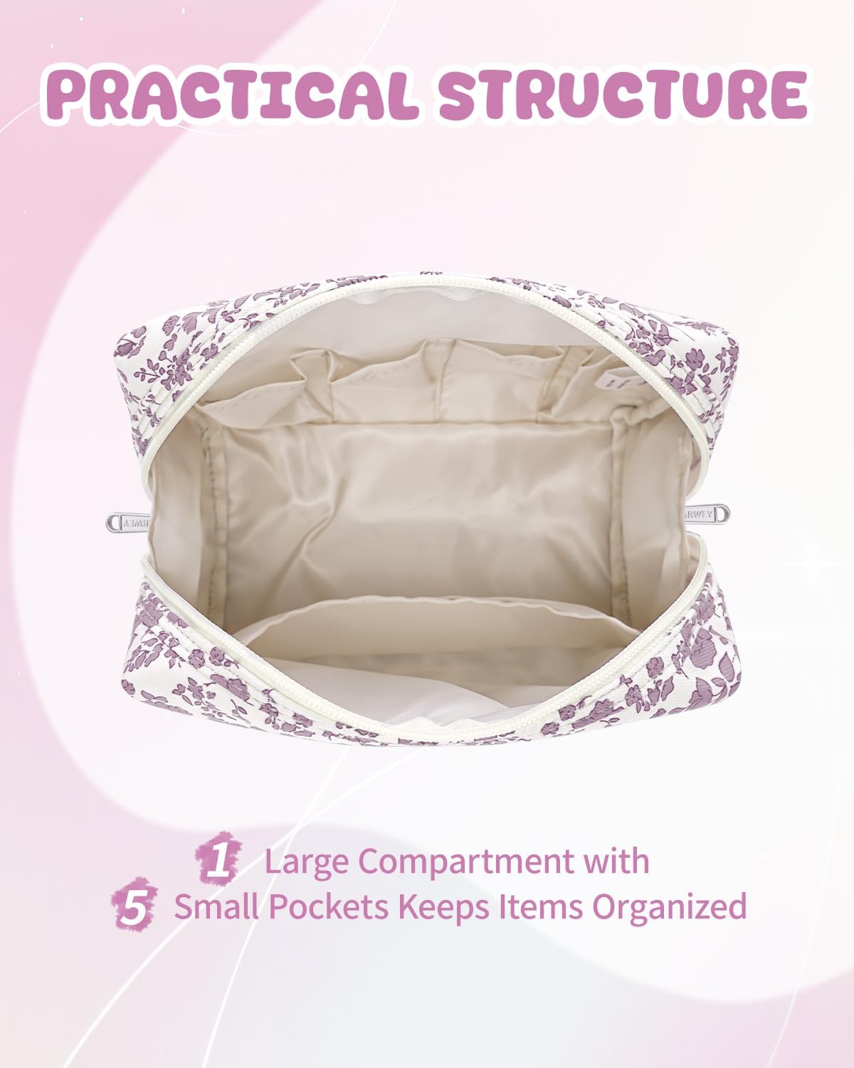 Narwey Birthday Gifts for Teen Girls Kids Women Personalized Initial Floral Makeup Bag Cute