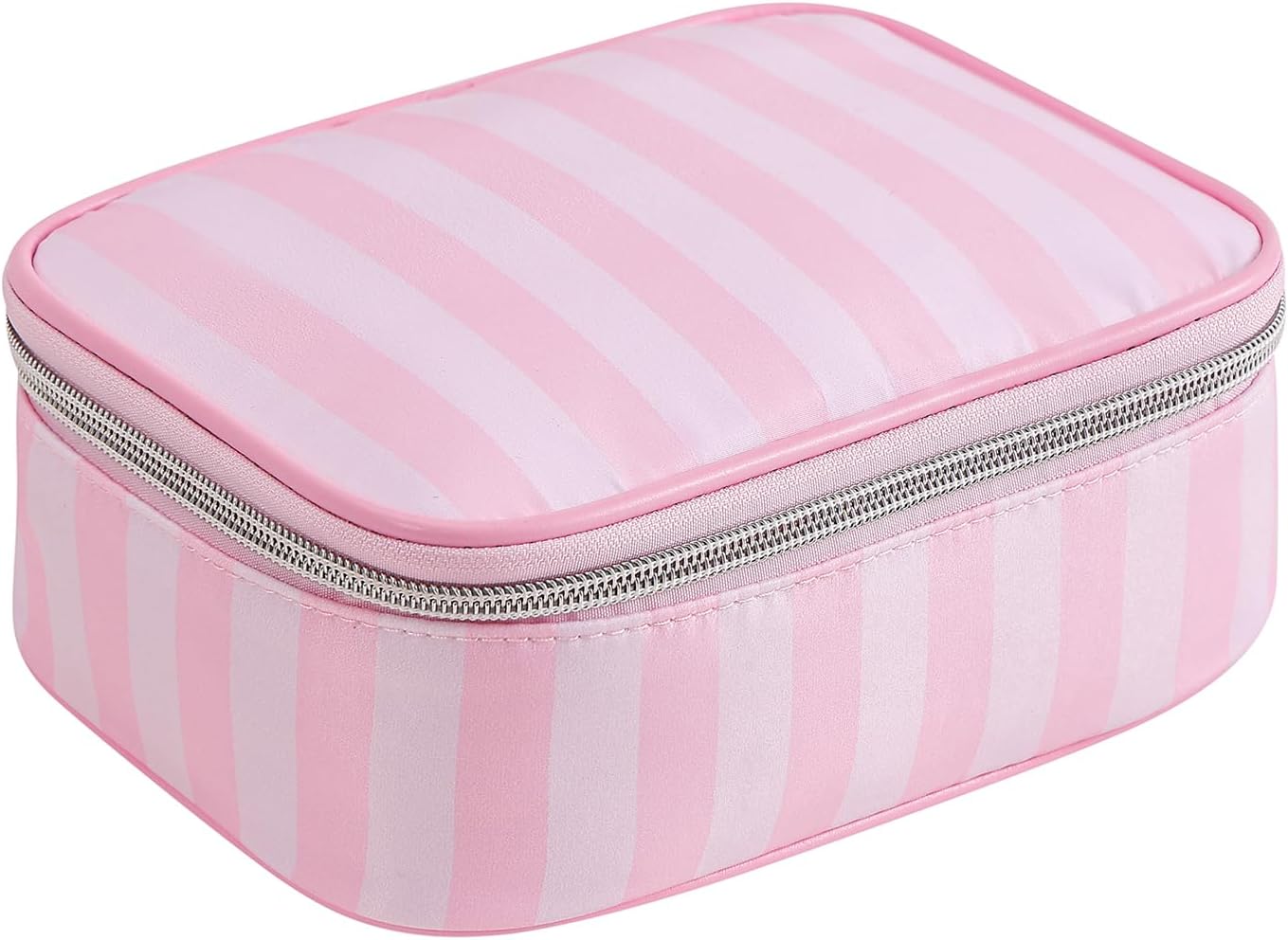 uekeboag Pink Stripe Nylon Travel Makeup Organizer Bag,Top Open Large Capacity Cosmetic Bags,Toiletries Accessories Coquette Bag for Women Girls(04Simple Top Open)