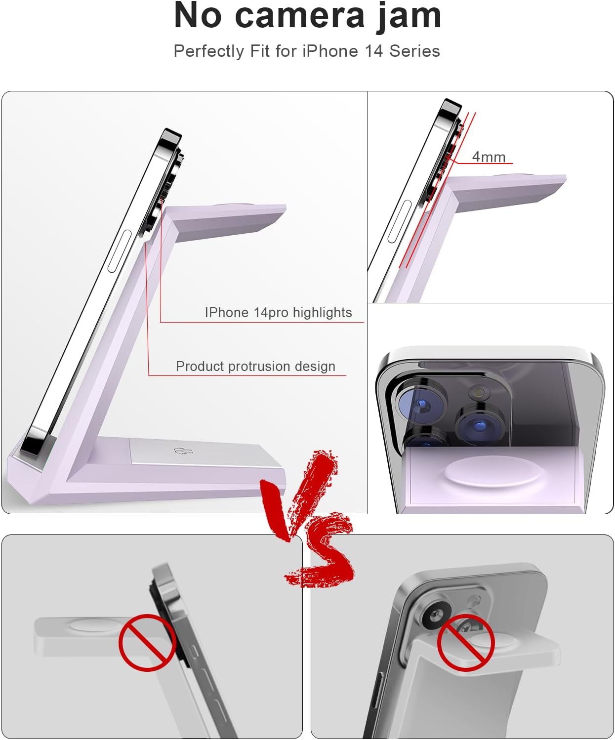 Wireless Charging Station for iPhone - ADADPU 3 in 1 Charger Stand for iPhone 17 16 15 14 13 12 11 Pro Max XR 8 Plus, Wireless Charging Dock for Apple Watch 8/7/SE/6/5/4/3/2, AirPods Pro/3/2 (Purple)