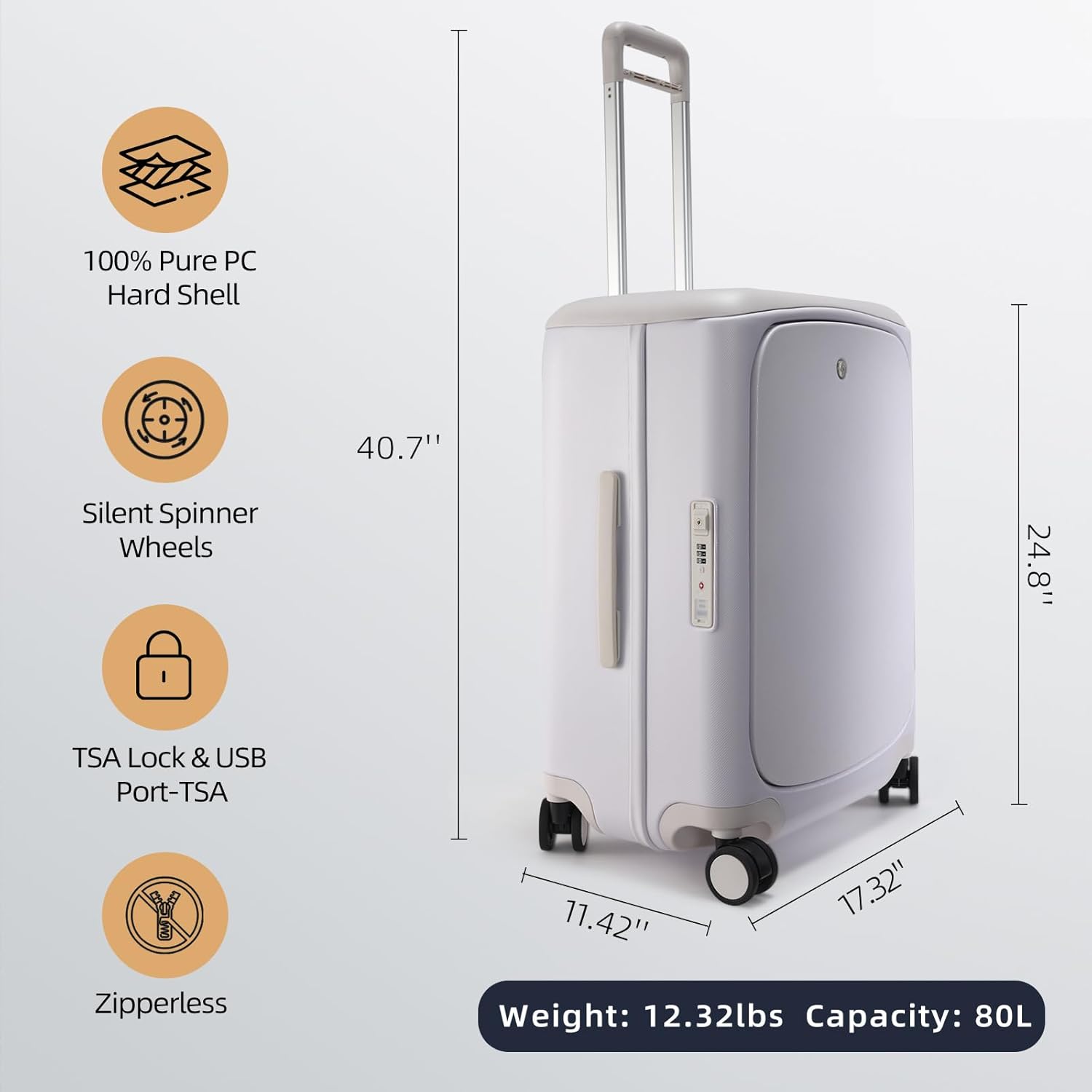 Hang Safe Checked Luggage 24 inch,PC Hard Shell Lightweight Zipperless Suitcases,360° Spinner