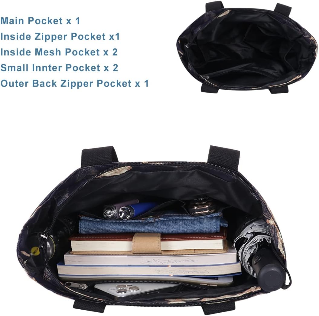 Tote Bag with Zipper for Women Inside Mesh Pocket Heavy Duty Casual Anti-water Cloth Travel Shoulder Handbag