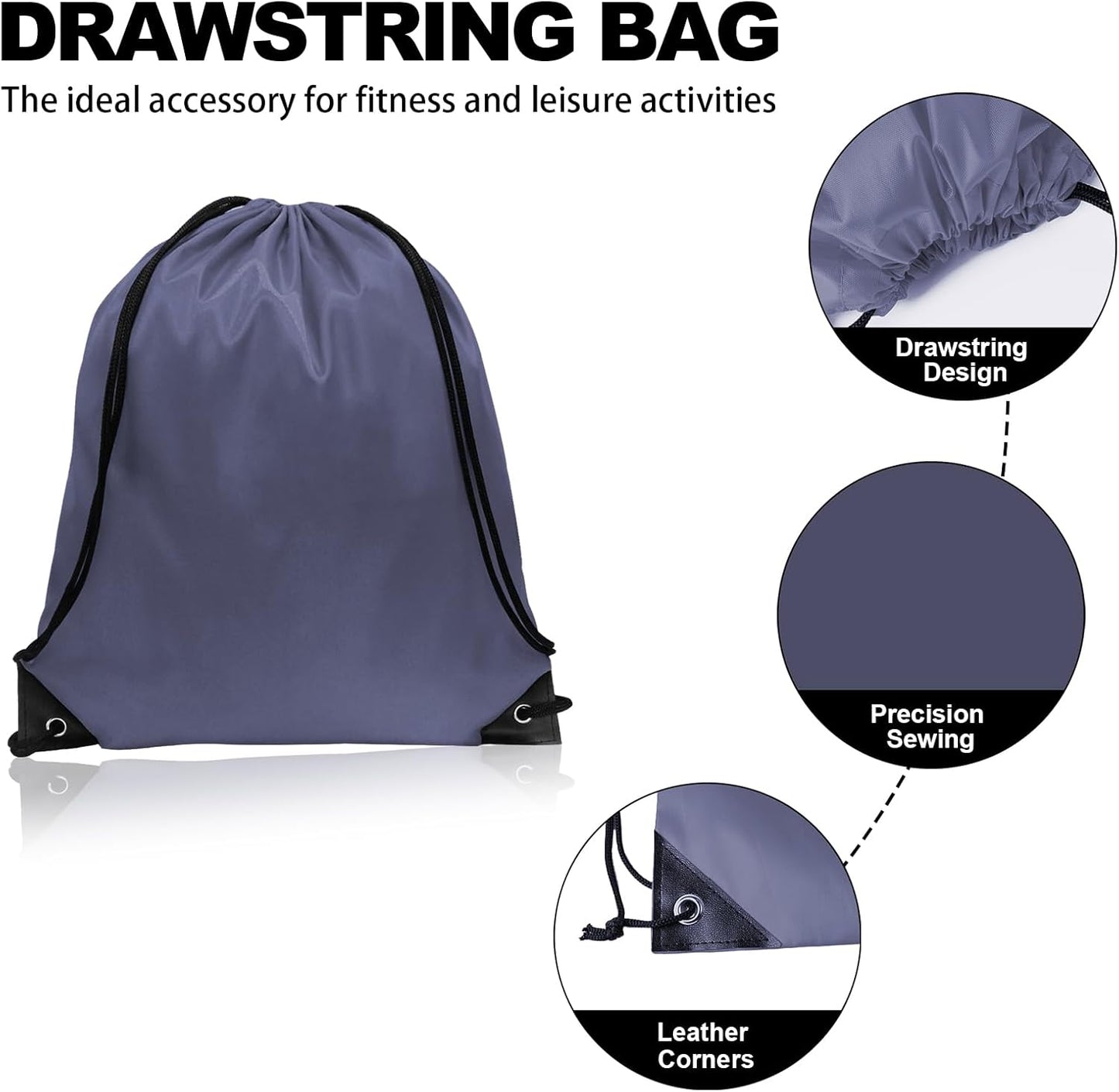 GoodtoU Drawstring Bags, Nylon Backpacks - Drawstring Gym Bags for Sport, Traveling, Team (Grey, 48Pcs)