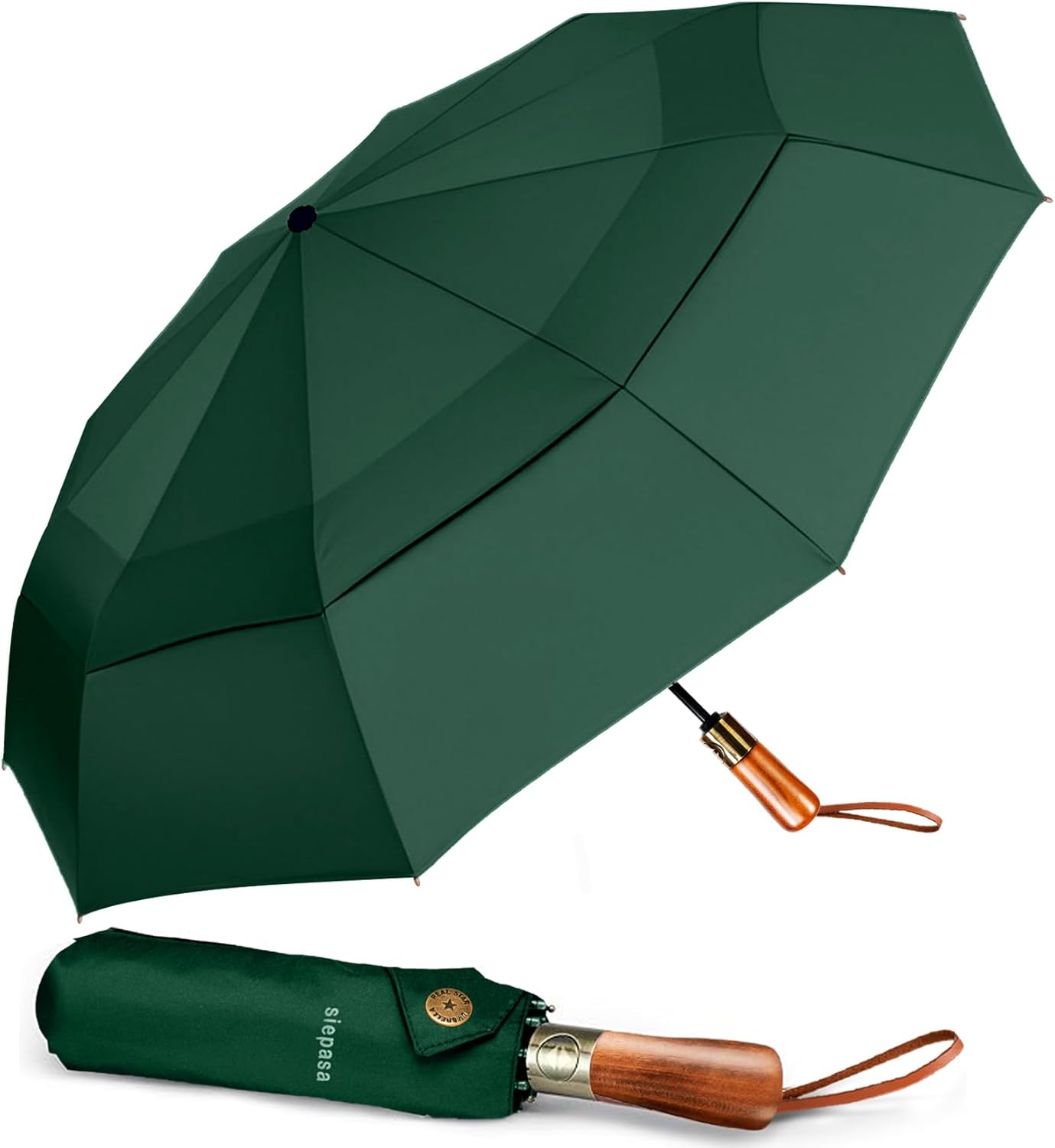SIEPASA 49/54/62 Inch Windproof Golf Umbrella - Automatic Open/Close, Real Wood Handle - Large Folding Travel Umbrella for Wind, Rain & Sun Protection.