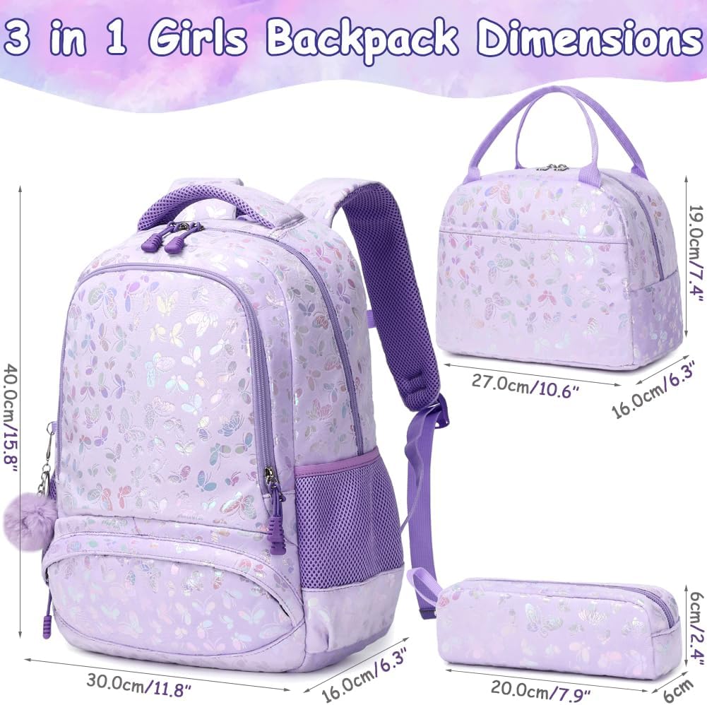 Meisohua Girls Backpack with Lunch Box 3 in 1 Set Kids Backpack for Girls Preschool Kindergarten Elementary School Backpack