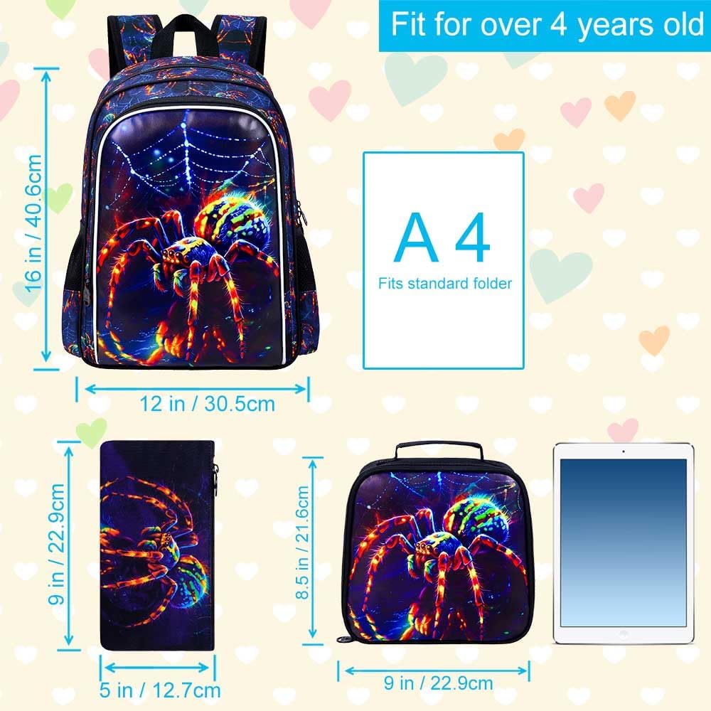 3PCS Backpack for Boys, 16" Kids Bookbag Set for Elementary Preschool Kindergarten, School Bag with Lunch Box