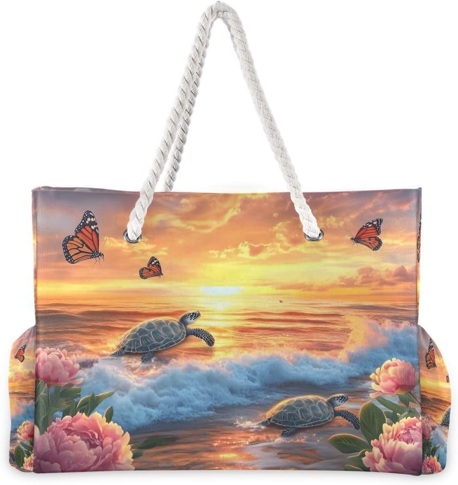 senya Large Beach Bags Totes Canvas Tote Shoulder Bag Soft Wave Water Resistant Bags for Gym Travel