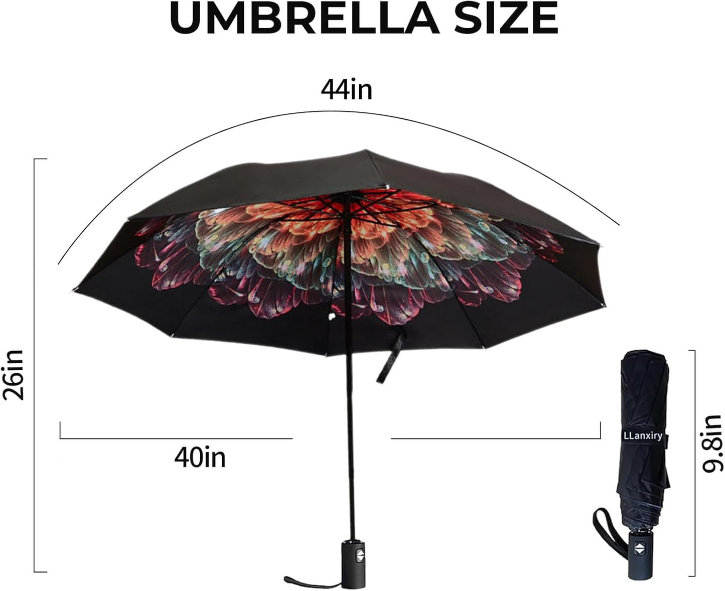 LLanxiry Compact Travel Umbrella, Mini Windproof Umbrellas for Rain & Sun, Small Lightweight Outdoor UV Umbrella, Portable Folding Umbrellas for Travel