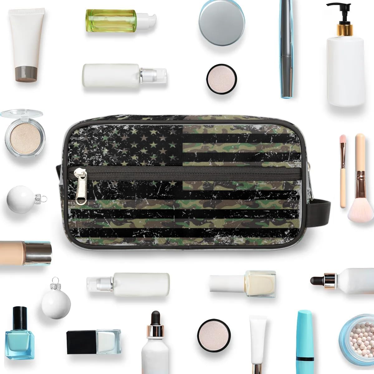 American Flag Travel Toiletry Bag Kit for Men Vintage USA 4th of July Cosmetic Makeup Bag for Boys Waterproof Shaving Bag Hanging Wash Bag Organizer for Toiletries Accessories