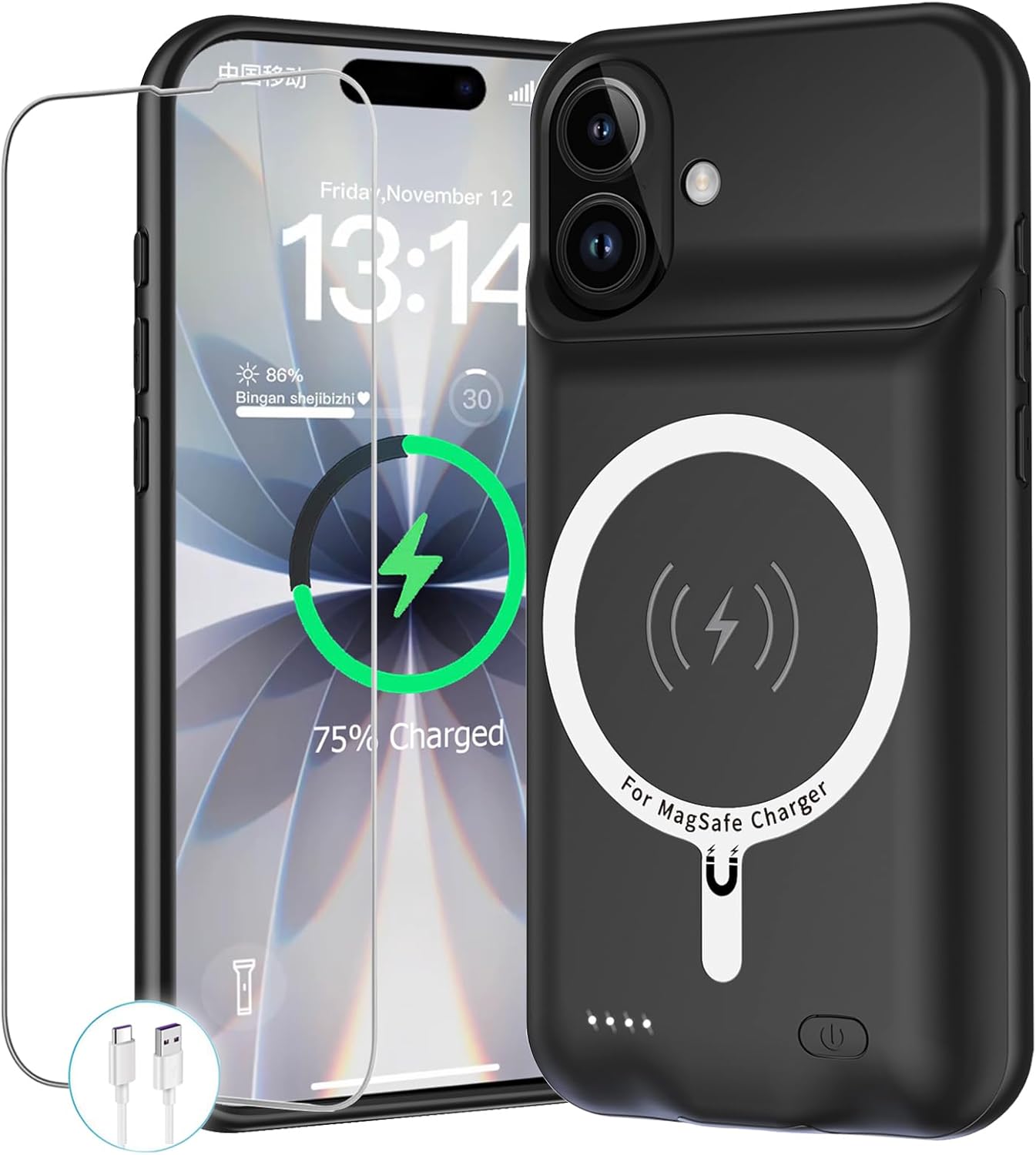 Battery Case for iPhone 17, Upgraded 10000mAh Protective Charging Case with Wireless Charging Compatible with iPhone 17 (6.3 inch) Rechargeable Extended Battery Pack Charger Case with Carplay (Black)