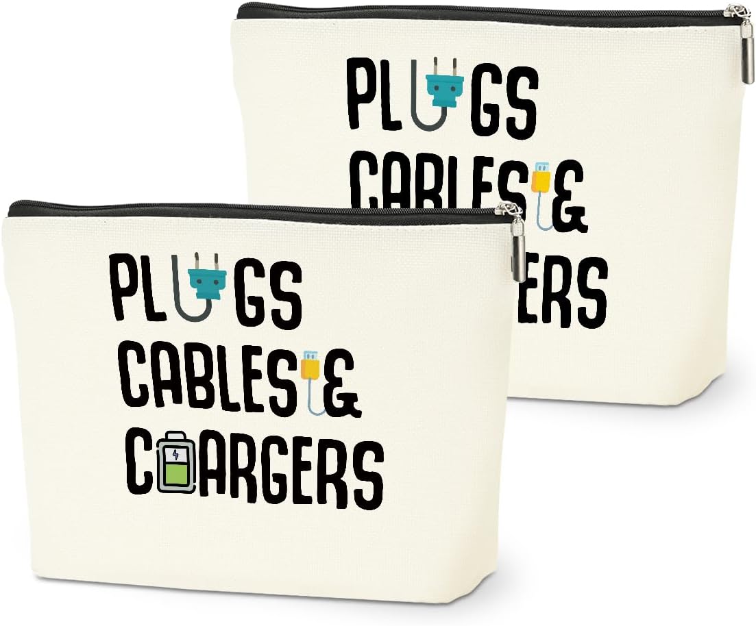 2 PCs Cable Organizer Bag Funny Makeup Bag Charger Bag Plugs Cosmetic Bag, Travel Storage Bag for Charging Cord Electronics Accessories Storage, Gifts for Women Christmas birthday Gifts Zipper Pouch