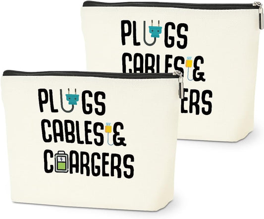 2 PCs Cable Organizer Bag Funny Makeup Bag Charger Bag Plugs Cosmetic Bag, Travel Storage Bag for Charging Cord Electronics Accessories Storage, Gifts for Women Christmas birthday Gifts Zipper Pouch