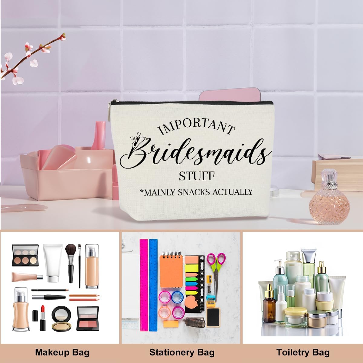 Bridesmaids Gifts for Wedding Day Wedding Shower Gifts Marriage Gifts Bridal Party Gifts Makeup Bag Cosmetic Bag for Women Female Lady Friend Coworker Bachelorette Party Wedding Gift Ideas