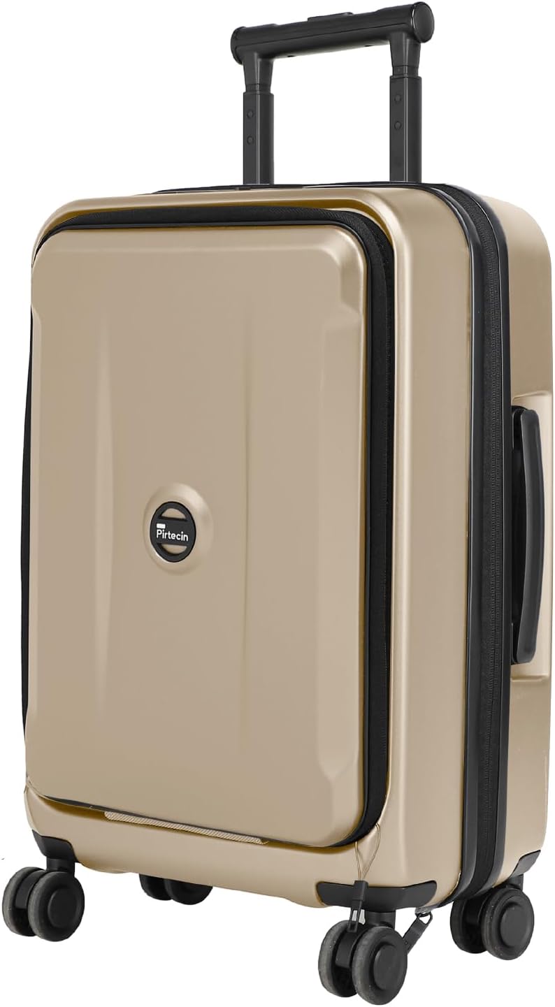 Carry On Luggage with Front Pocket & USB Port, PC Hardside 20 Inch luggage with Spinner Wheels & Built-in TSA Lock, Durable Lightweight Rolling Suitcase, Carry-On 20-Inch, Champagne
