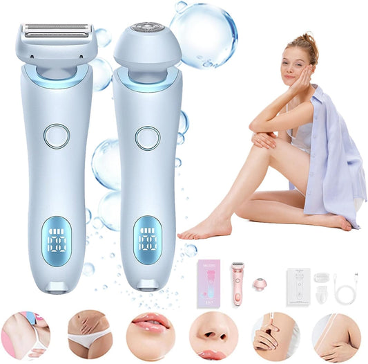 Electric Razor for Women, Rechargeable Hair Remover, Portable and Safe Lady Razor, 2 in 1 Double-Headed Waterproof Wet and Dry, Electric Bikini Trimmer for Women (Blue)