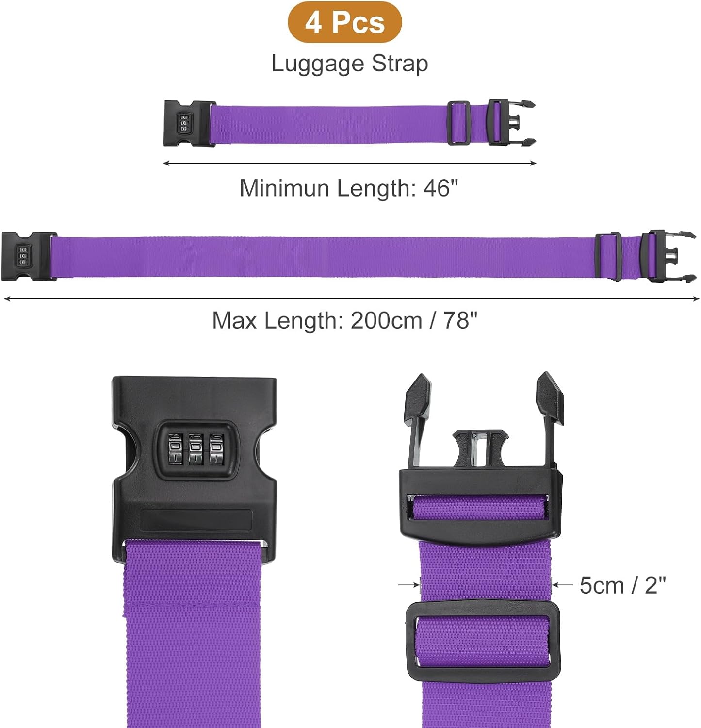 MECCANIXITY Luggage Straps with Combination Lock Adjustable Suitcase Belt Strap for Suitcase