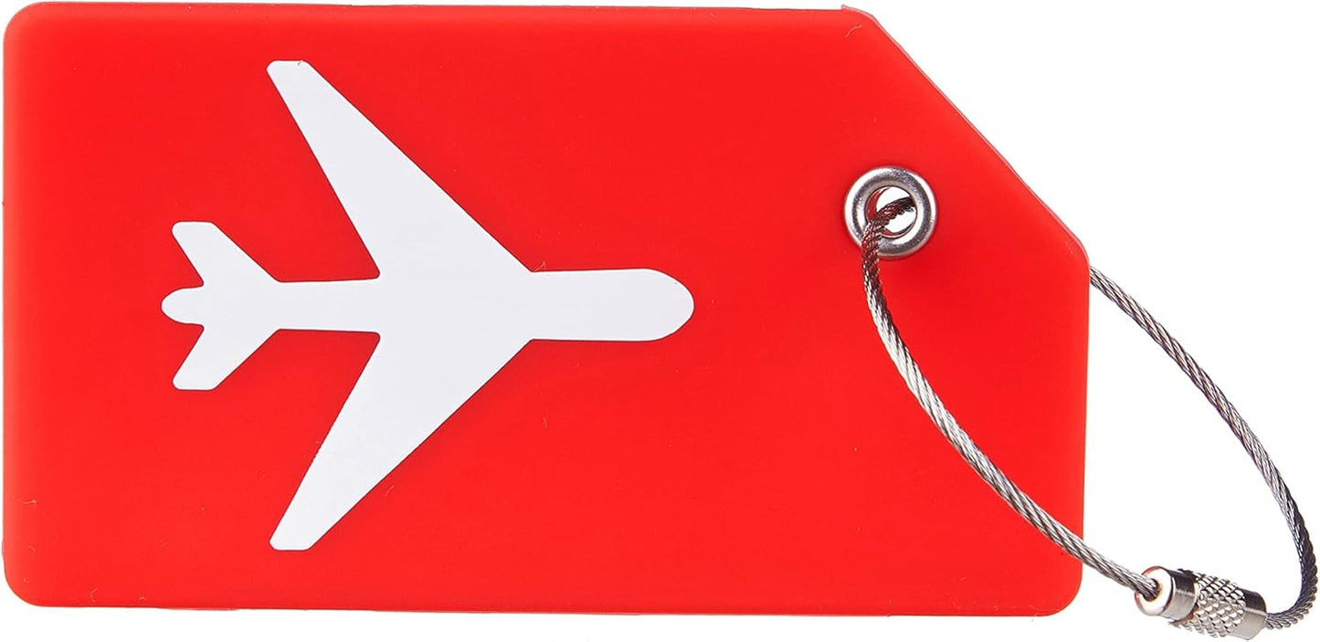 Gostwo 2 Pack Silicone Luggage Tags for Suitcases, 26 Initial Letter Baggage Labels Handbag School Bag Suitcase Instrument Tag with Stainless Steel Loop(Red)(Airplane)
